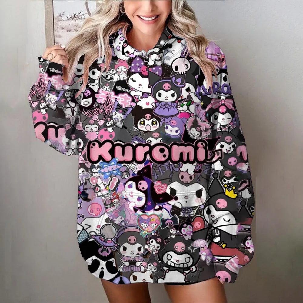 Japanese Anime Sanrio Kuromi Cute Women's Hoodie Student Y2K Sweatshirt Spring and Autumn Outdoor Sports and Leisure Pullover