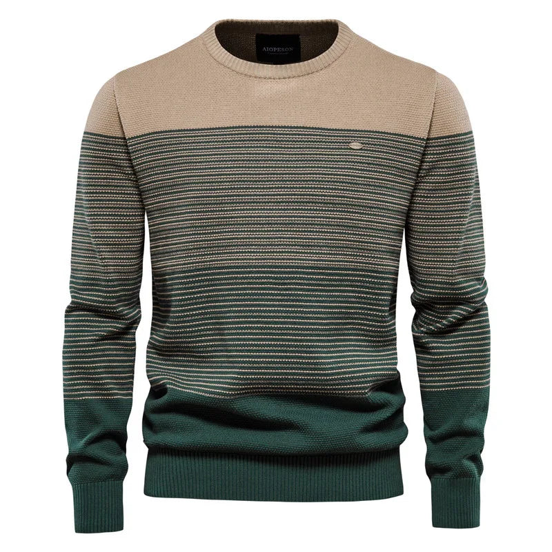 Men's Trendy Slim-Fit Crew Neck Striped Sweater - Autumn & Winter European Size, Retro Long-Sleeve, Branded Knit Top