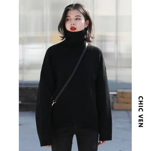Autumn Winter Solid Turtleneck Sweater