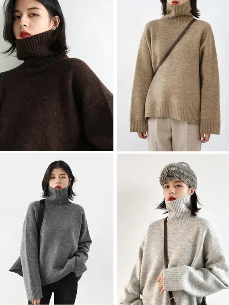 Autumn Winter Solid Turtleneck Sweater