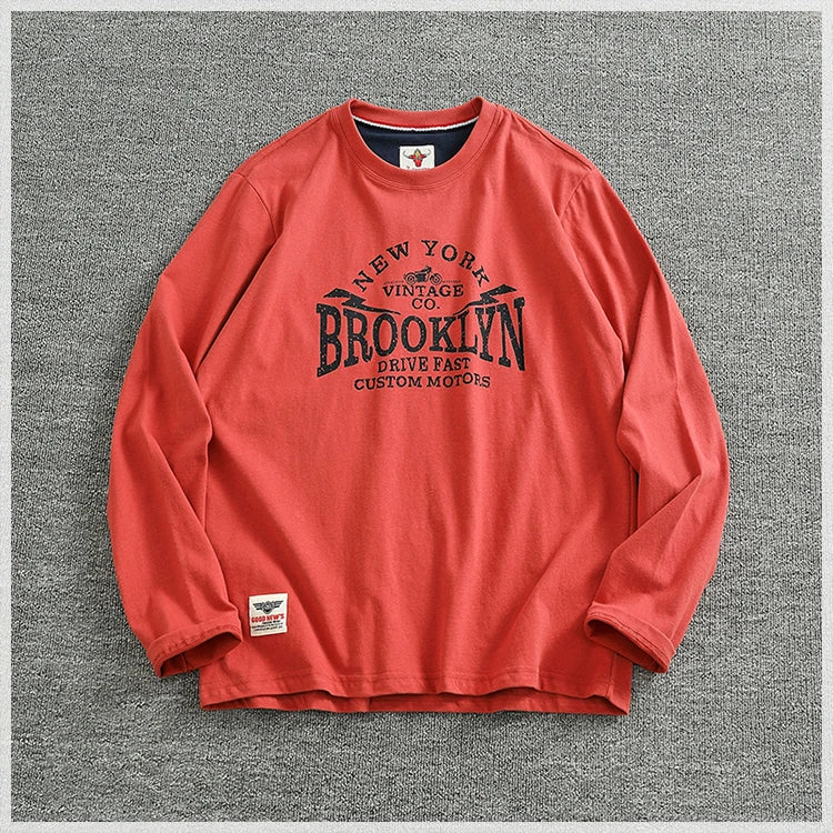 Men's Retro Letter Print Long Sleeve T-Shirt
