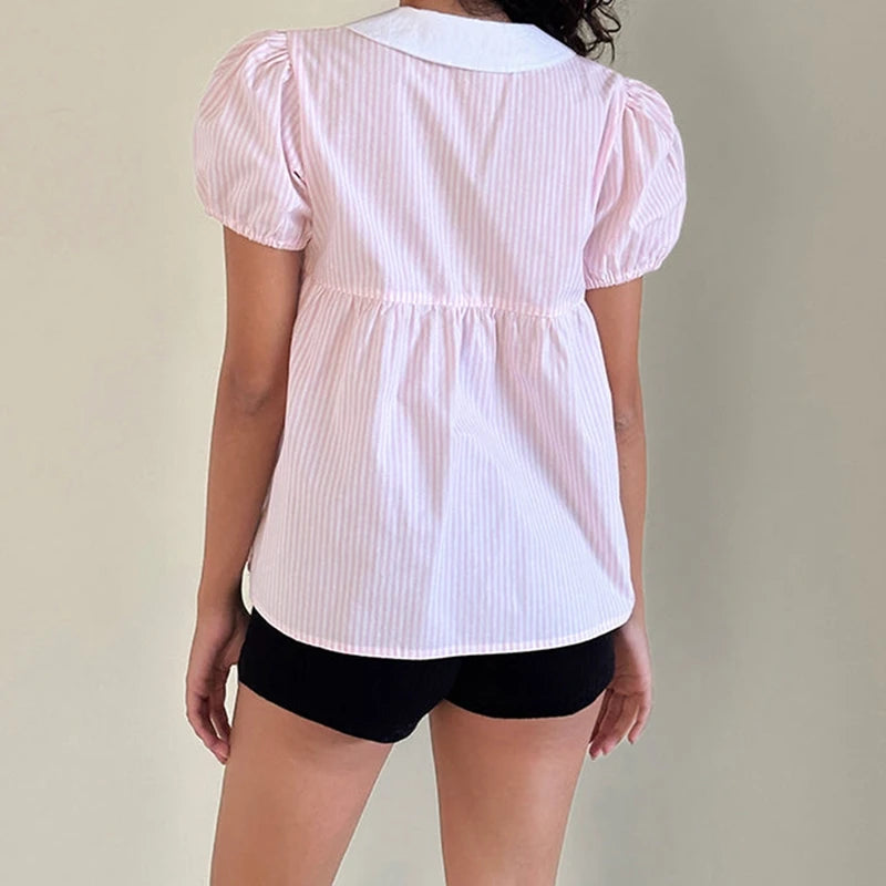 Women's Striped Babydoll Crop Top