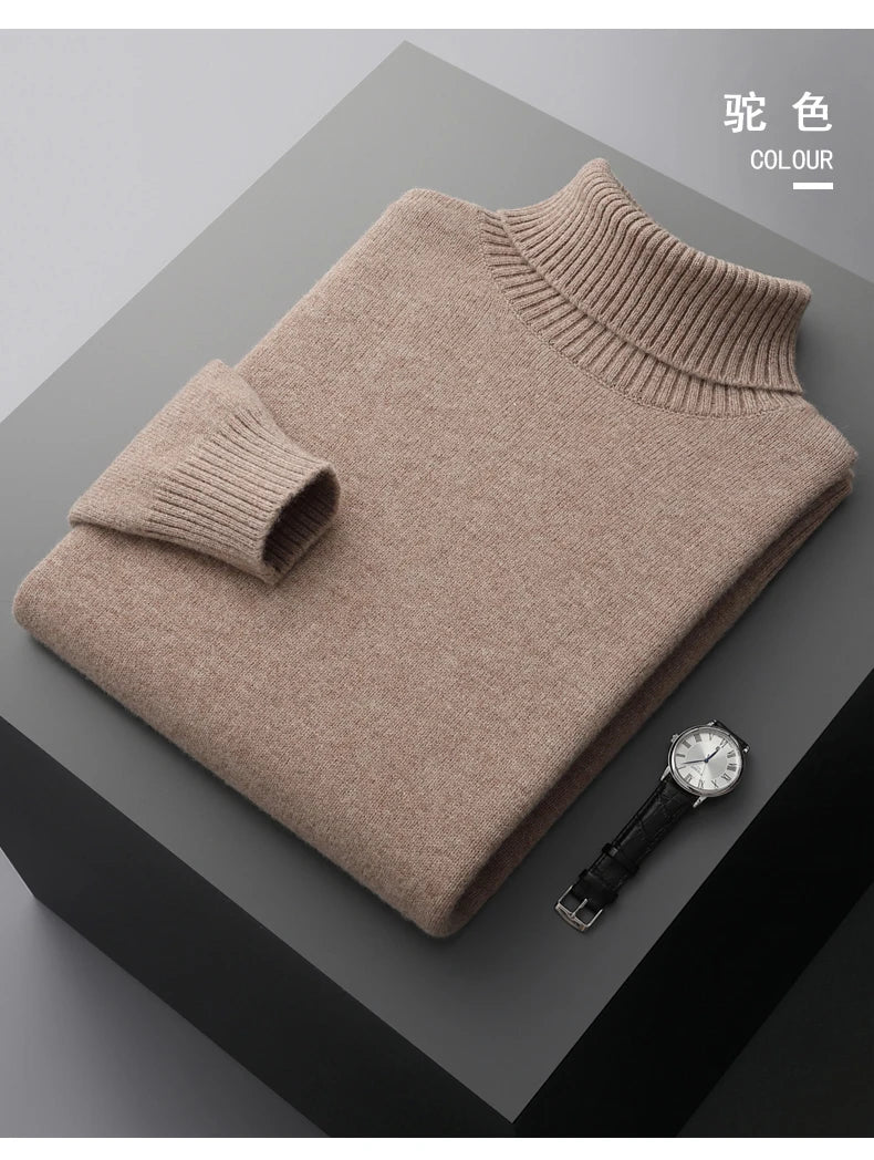 MVLYFLRT Men's Sweater Autumn and Winter New Cashmere Sweater 100% Pure Wool Knitting Sweater Fashion High Lapel Pullover Top