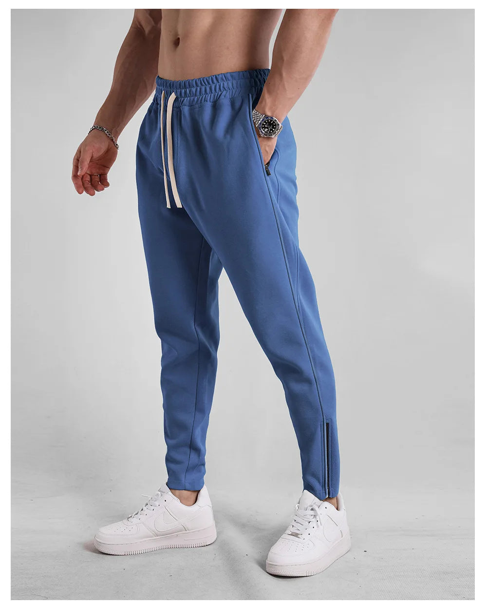 Men's Clothing Sport Casual Zipper Baggy Pants Cotton Long Trousers Outdoor Gym Fitness Workout Jogging Sweatpants Trackpants