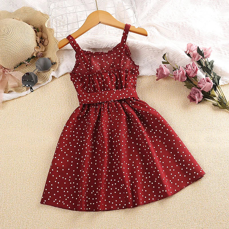 Girls' Red Polka Dot Strap Dress (4-7Y)