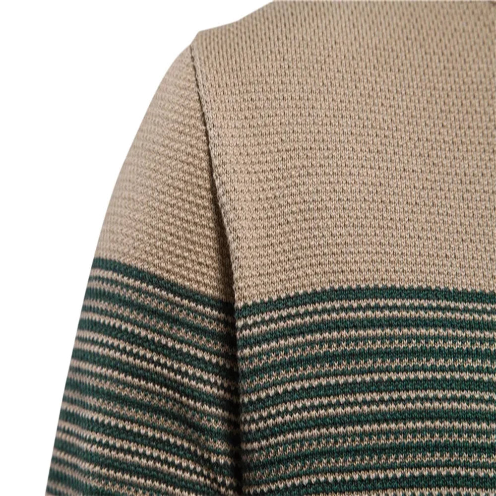 Men's Trendy Slim-Fit Crew Neck Striped Sweater - Autumn & Winter European Size, Retro Long-Sleeve, Branded Knit Top