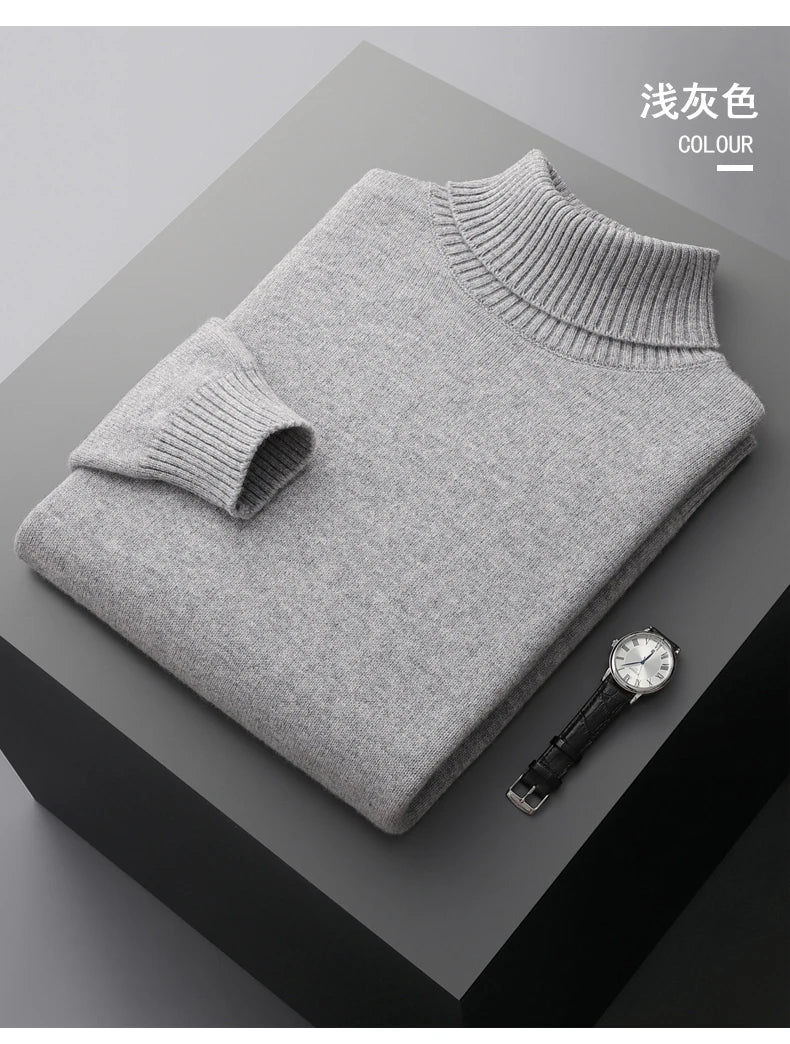 MVLYFLRT Men's Sweater Autumn and Winter New Cashmere Sweater 100% Pure Wool Knitting Sweater Fashion High Lapel Pullover Top