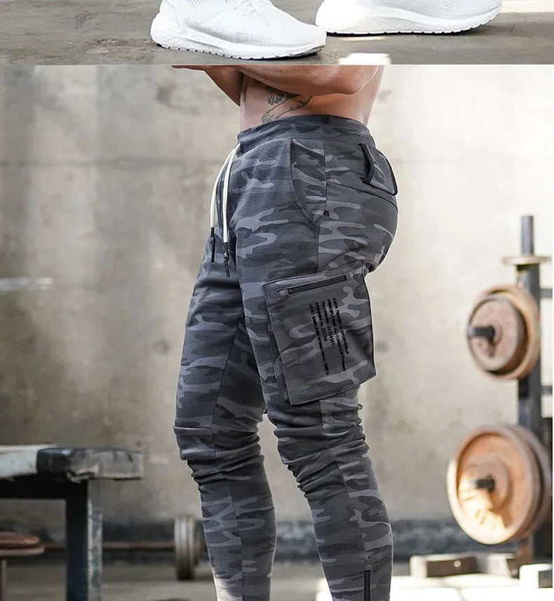 Men's Gym Fitness Multi-Pocket Workout Training Pants Cotton Jogging Sweatpants Camouflage Men  Fashion Training Trousers