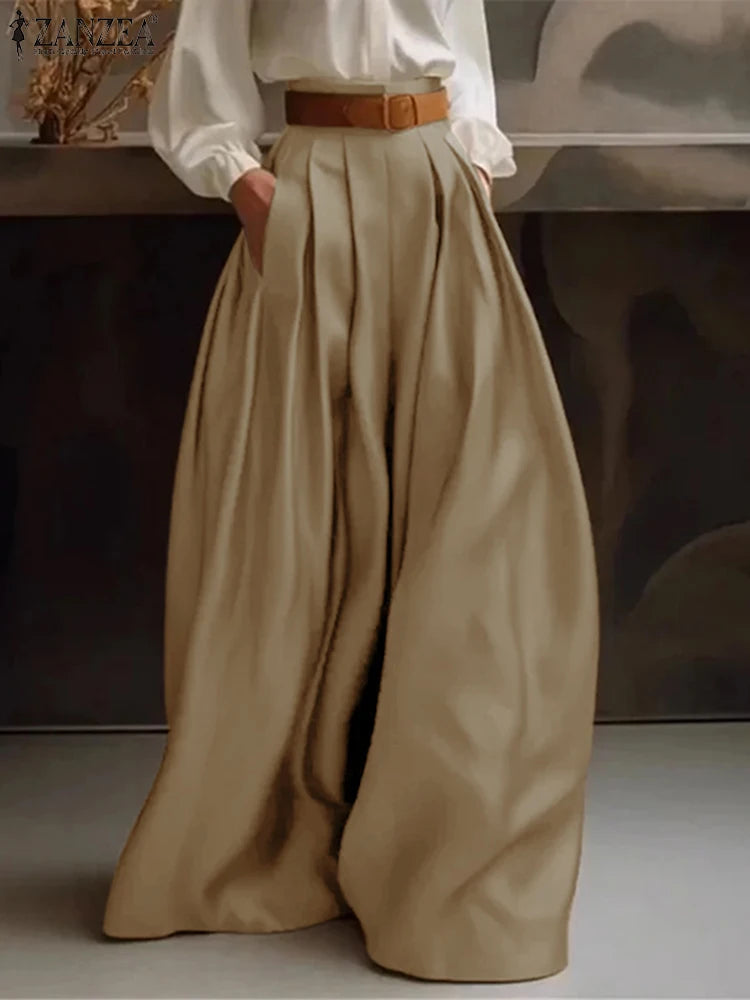 Women's Satin Wide-Leg Formal Trousers