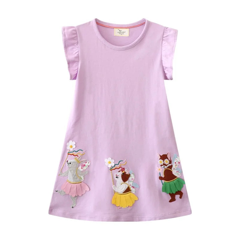 Girls' Animal Embroidery Sleeveless Party Dress