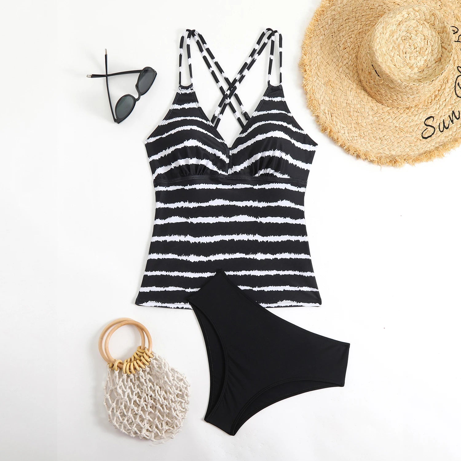 Women's Striped Tankini Swimsuit Set