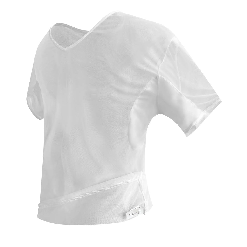 Men's Mesh Vest with Sweat Absorbent Pad Short Sleeve Sweatshirt Breathable Underarm Moisture Wicking Comfortable Innerwear