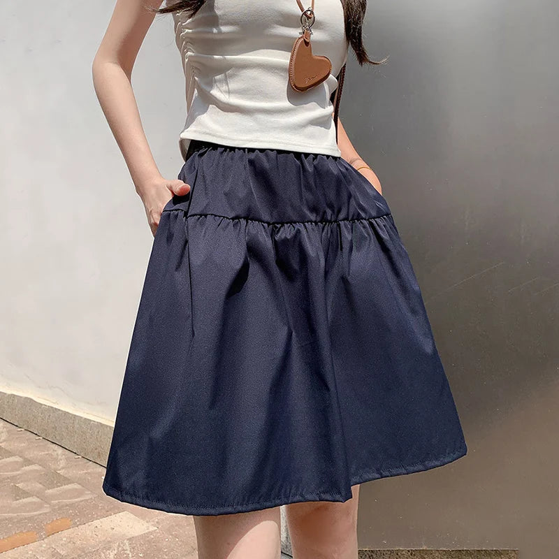 Women's High-Waist A-Line Pocket Midi Skirt