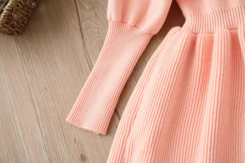 Girls' Woolen Bow Knit Jumpsuit Dress
