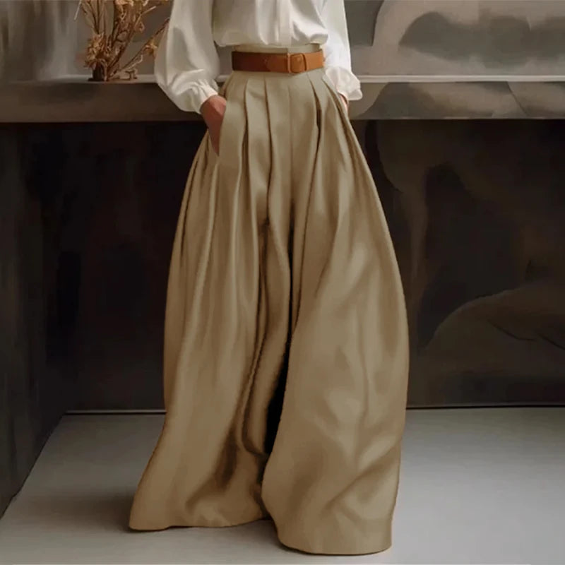 Women's Satin Wide-Leg Formal Trousers