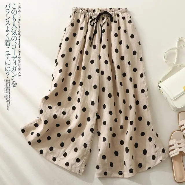 Women's Polka Dot Drawstring Wide-Leg Pants