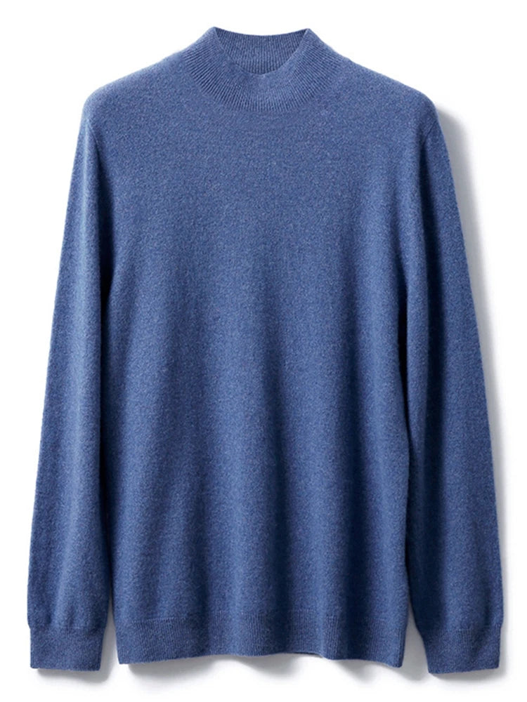 New Men's 100% Merino Wool Mock Neck Pullover Soft Warm Jumpers Quality Cashmere Sweater Casual Smart Knitwear Basic Tops Clothi