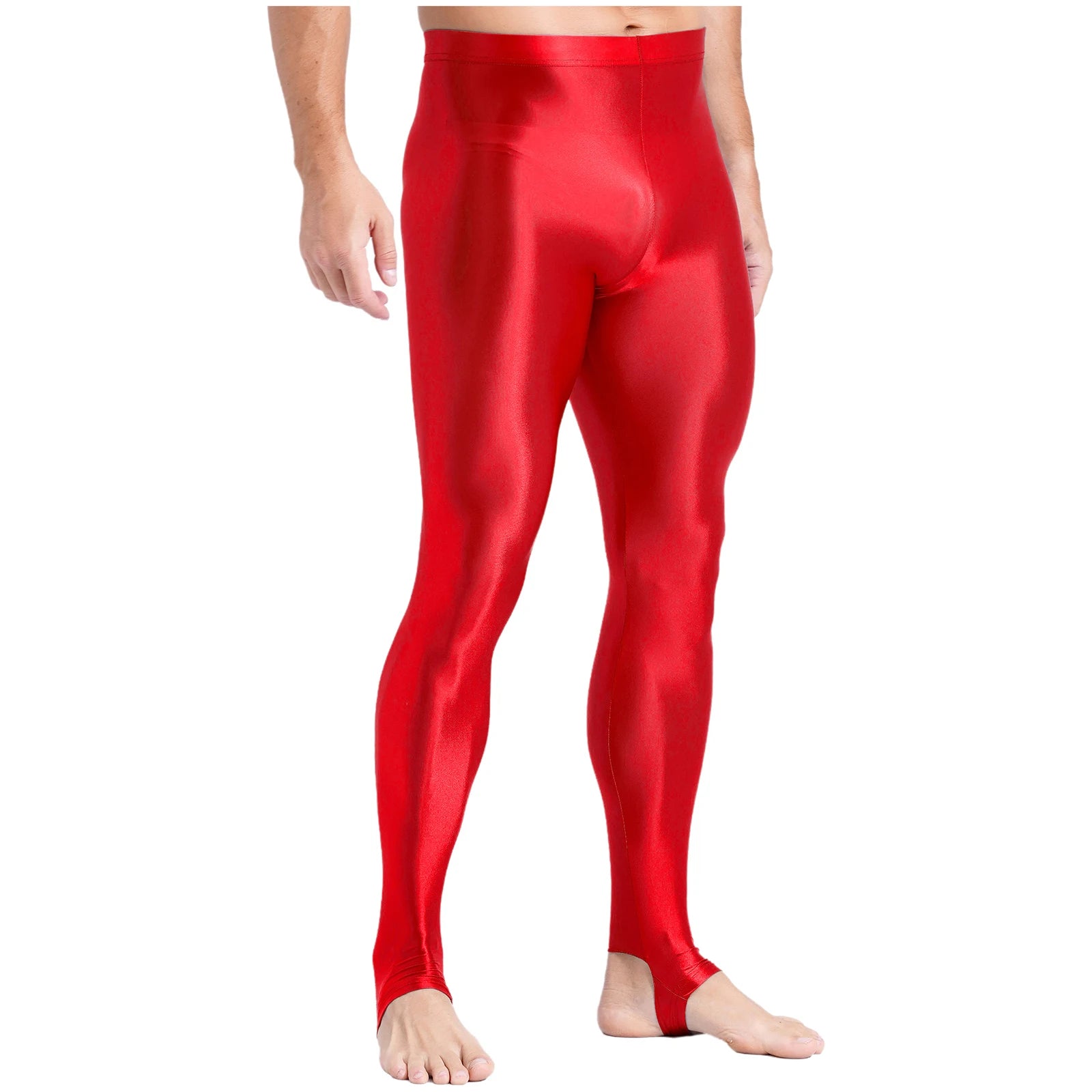 Mens Glossy Sports Pants Stirrup Leggings High Waist Elastic Waist Tights Gym Workout Pants Tummy Control Yoga Fitness Pants