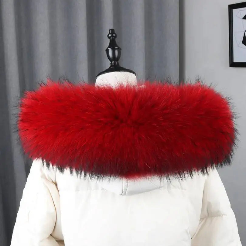 100% Real Fur Collar Luxury Warm Natural Raccoon Fur Scarf Women Genuine Fur Collar Scarves Large Fur Shawl Male Jacket Coat