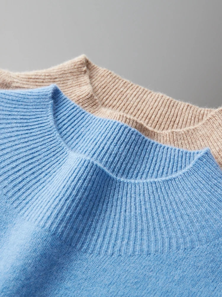 New Men's 100% Merino Wool Mock Neck Pullover Soft Warm Jumpers Quality Cashmere Sweater Casual Smart Knitwear Basic Tops Clothi