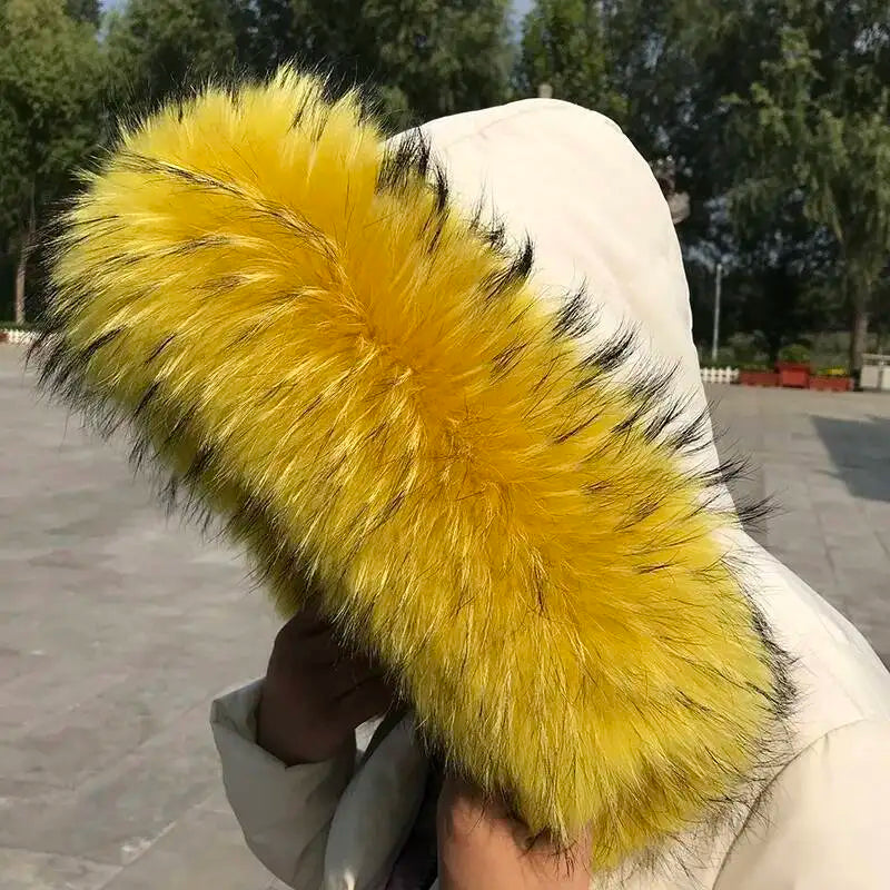 100% Real Fur Collar Luxury Warm Natural Raccoon Fur Scarf Women Genuine Fur Collar Scarves Large Fur Shawl Male Jacket Coat