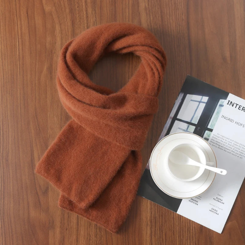 Knitted New Wool Scarf For Men And Women In Winter With Simple And Versatile Solid Color And Thick Warm Scarf