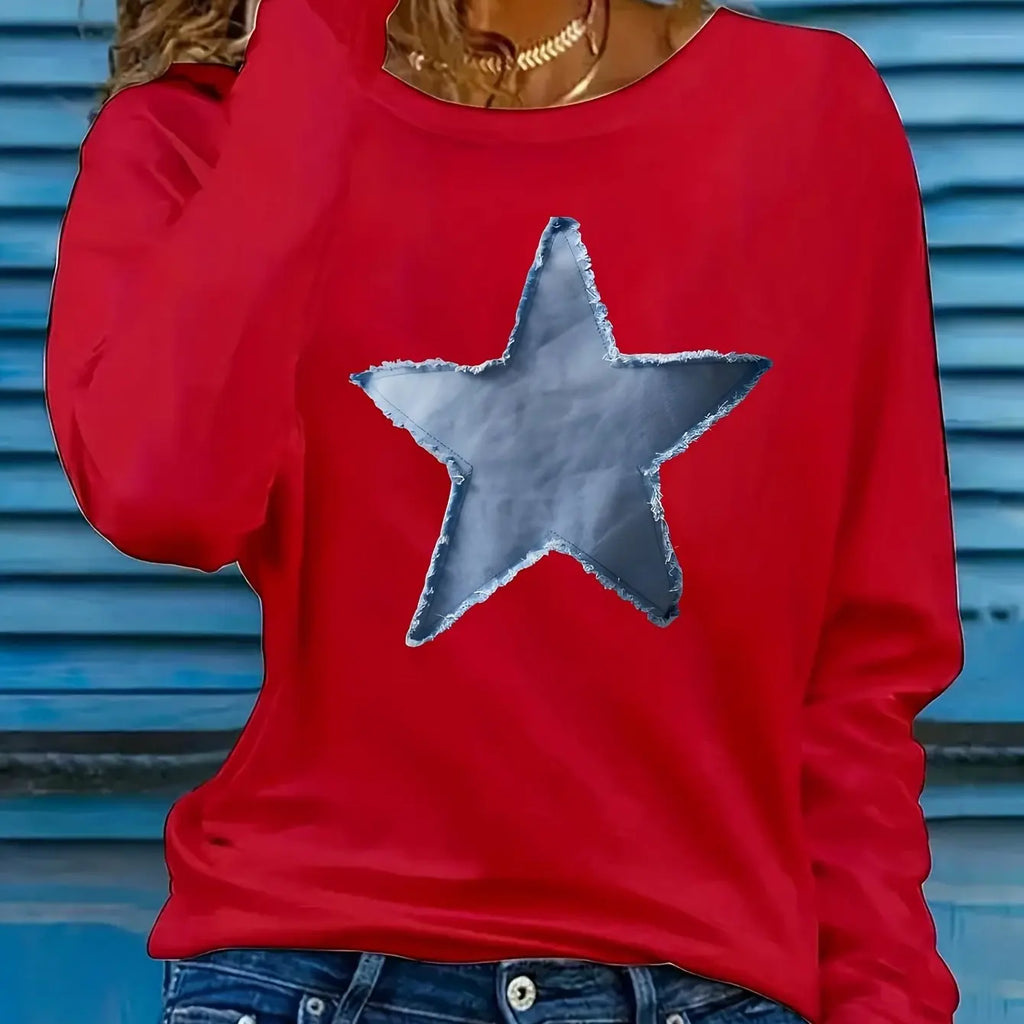 Women's Cotton Star Print Long Sleeve Tee