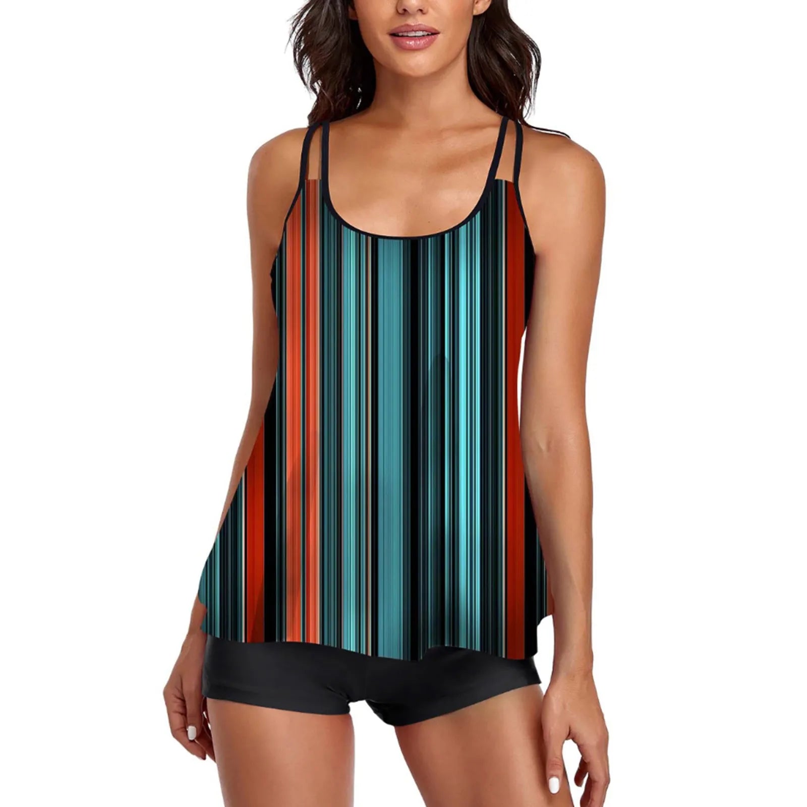 2024 New 2-Piece Swimsuit Women Casual Tropical Print Tankini Set Swimsuit Set Adjustable Suspenders With Elastic Shorts