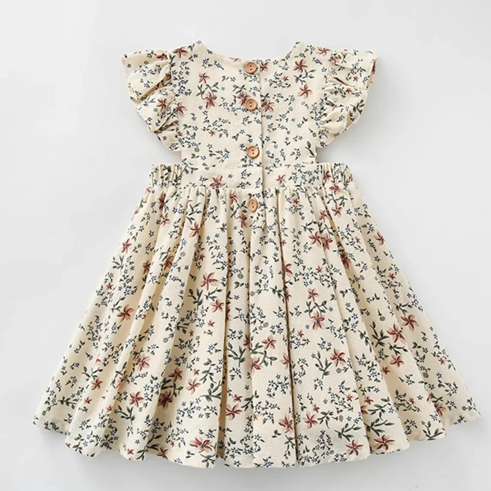 Girls' Floral Ruffle Flying Sleeve Casual Dress