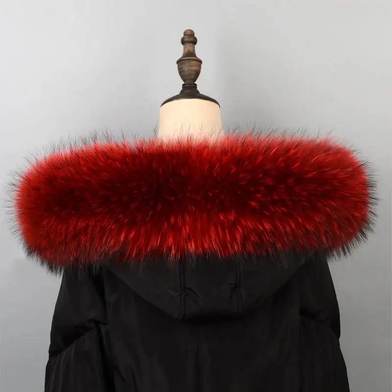 100% Real Fur Collar Luxury Warm Natural Raccoon Fur Scarf Women Genuine Fur Collar Scarves Large Fur Shawl Male Jacket Coat