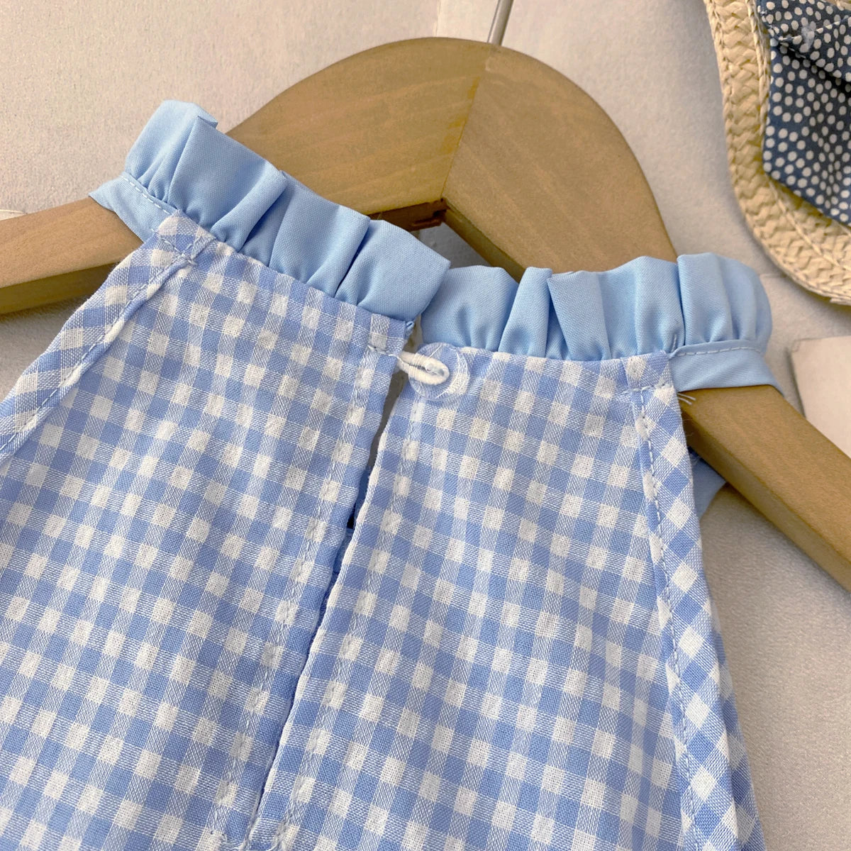 Girls' Checkered Bow Halter Neck Dress