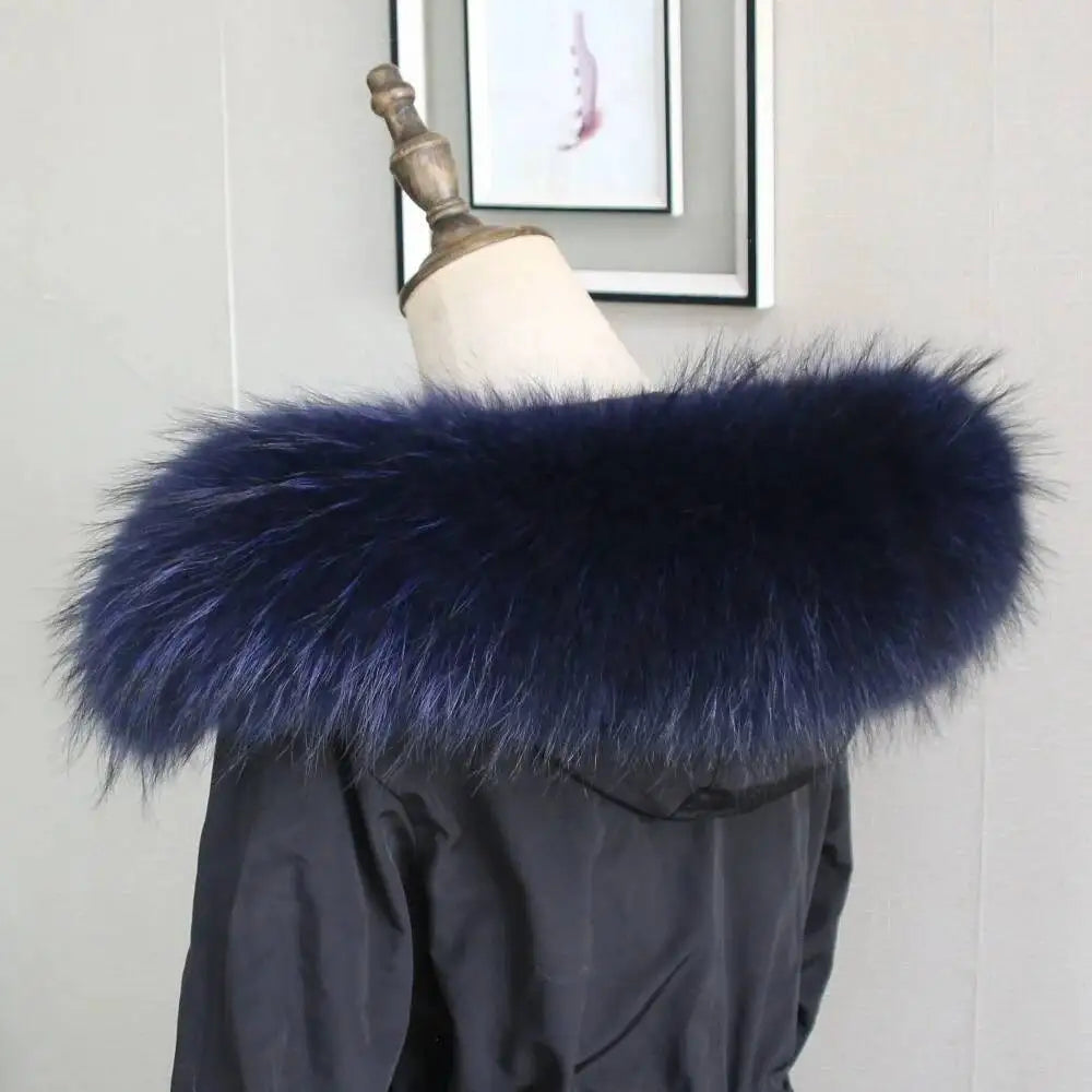 100% Real Fur Collar Luxury Warm Natural Raccoon Fur Scarf Women Genuine Fur Collar Scarves Large Fur Shawl Male Jacket Coat