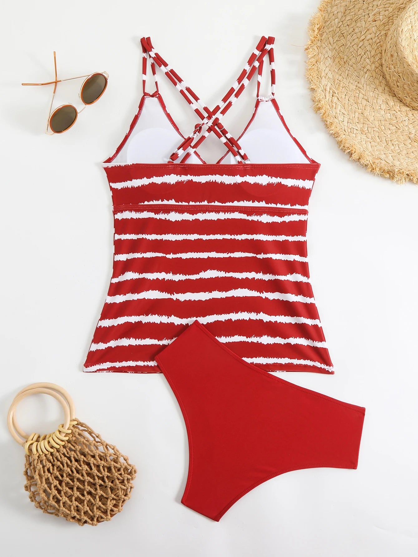 Women's Striped Tankini Swimsuit Set