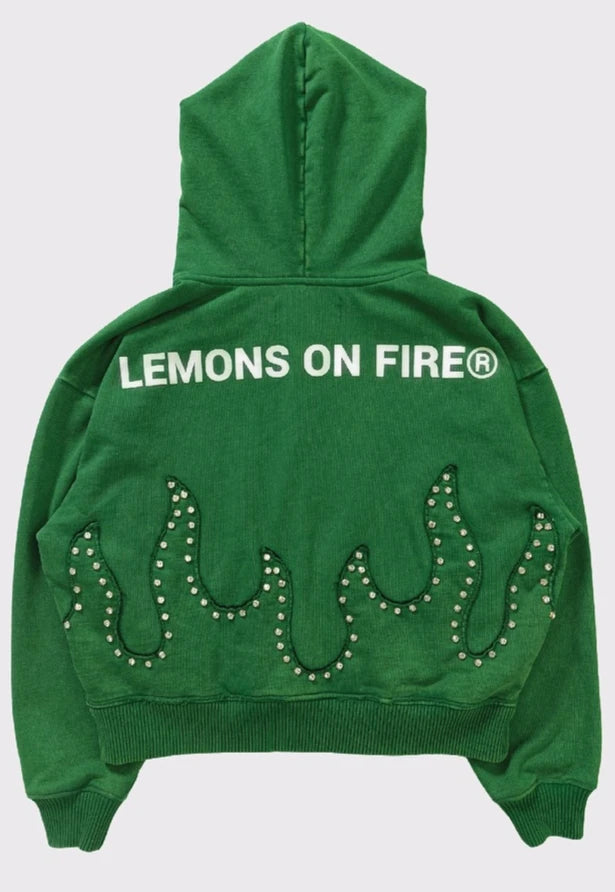 Y2K Men Hoodie Fashion Street Unique Diamond Personality Green Hoodie Goth Hip Hop Retro Harajuku Loose Zipper Hooded Sweatshirt