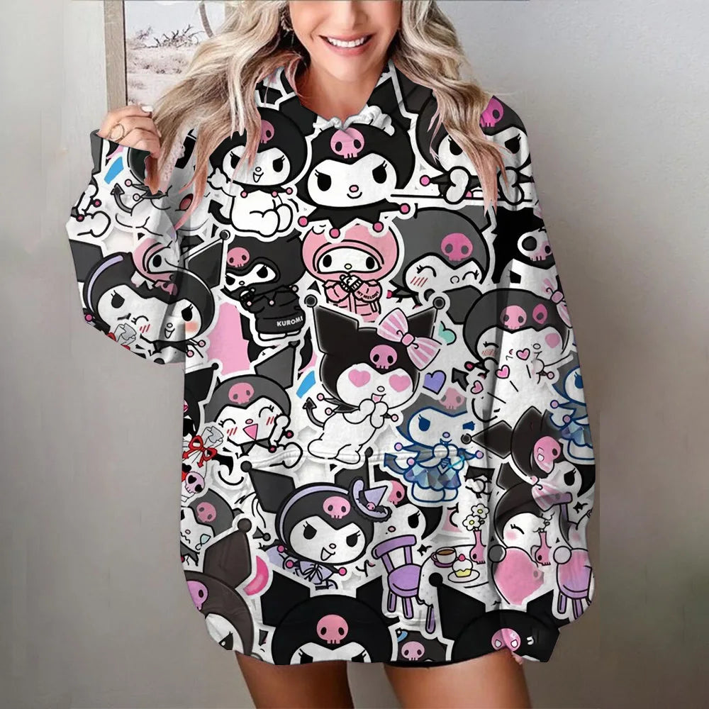 Japanese Anime Sanrio Kuromi Cute Women's Hoodie Student Y2K Sweatshirt Spring and Autumn Outdoor Sports and Leisure Pullover