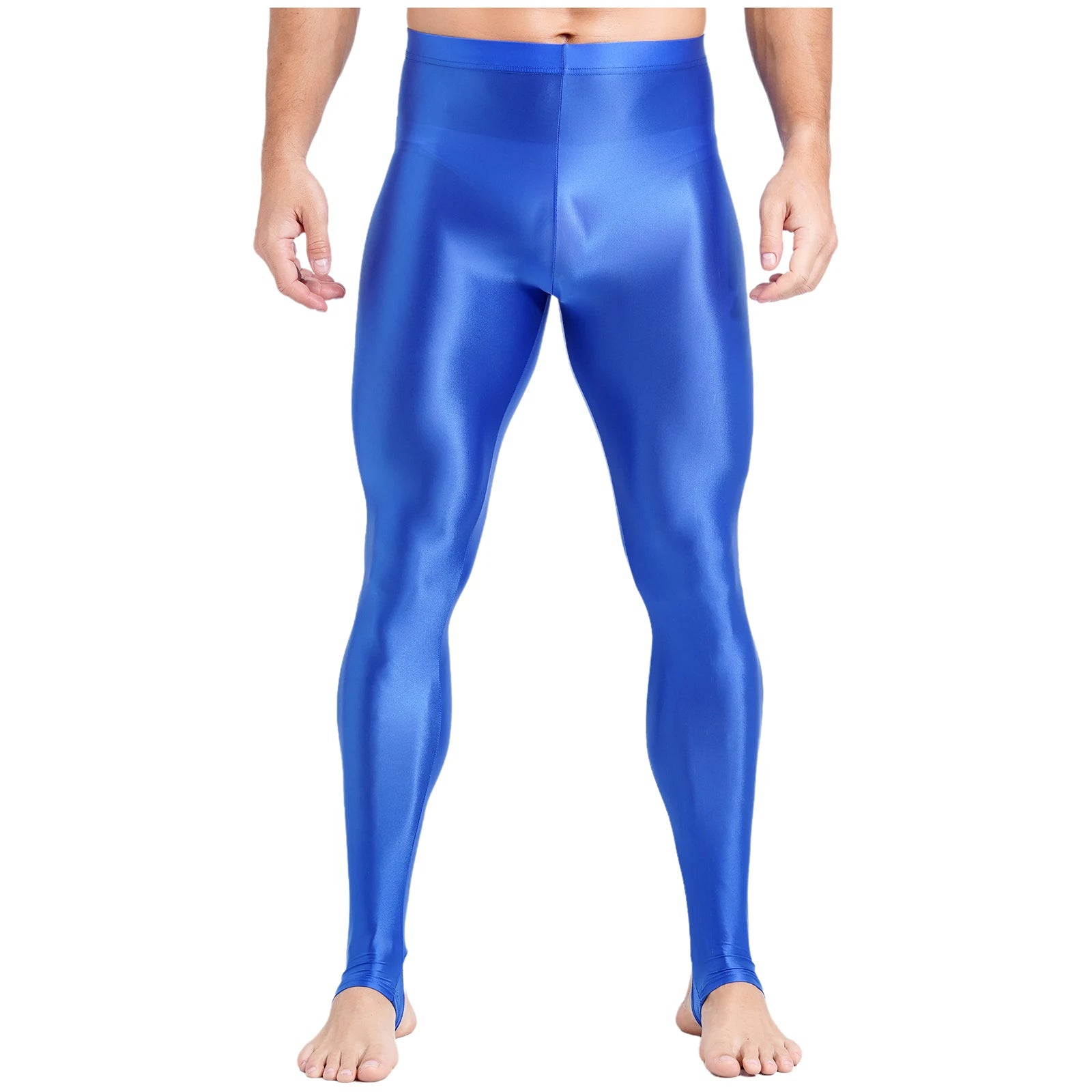 Mens Glossy Sports Pants Stirrup Leggings High Waist Elastic Waist Tights Gym Workout Pants Tummy Control Yoga Fitness Pants