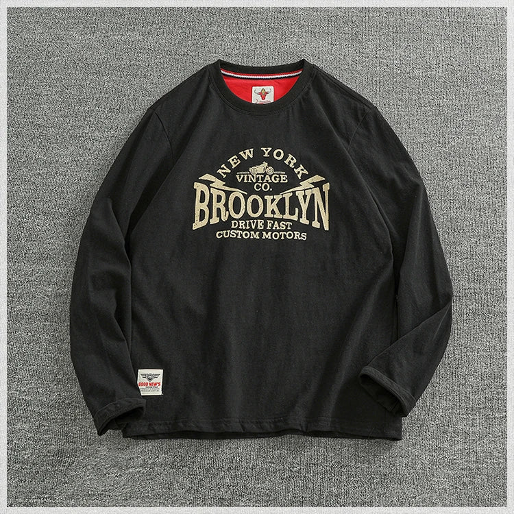 Men's Retro Letter Print Long Sleeve T-Shirt