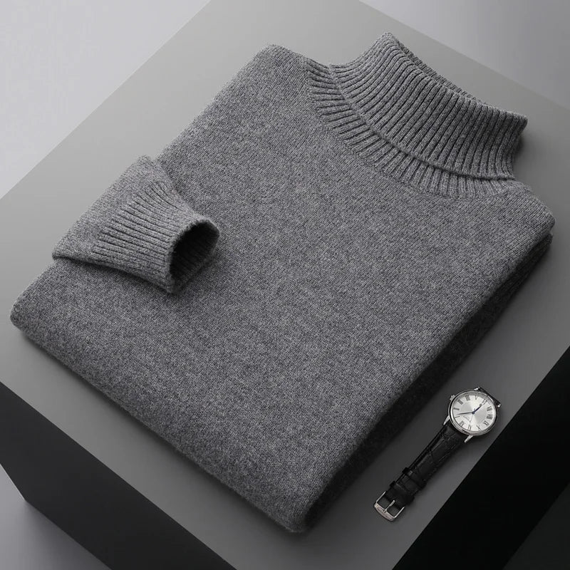 MVLYFLRT Men's Sweater Autumn and Winter New Cashmere Sweater 100% Pure Wool Knitting Sweater Fashion High Lapel Pullover Top
