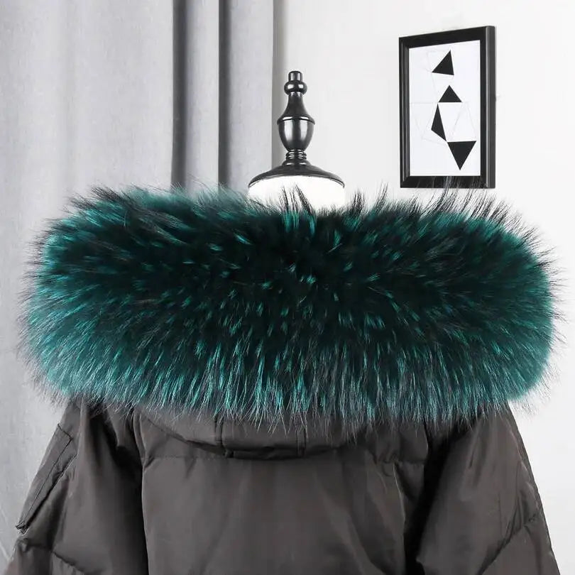 100% Real Fur Collar Luxury Warm Natural Raccoon Fur Scarf Women Genuine Fur Collar Scarves Large Fur Shawl Male Jacket Coat