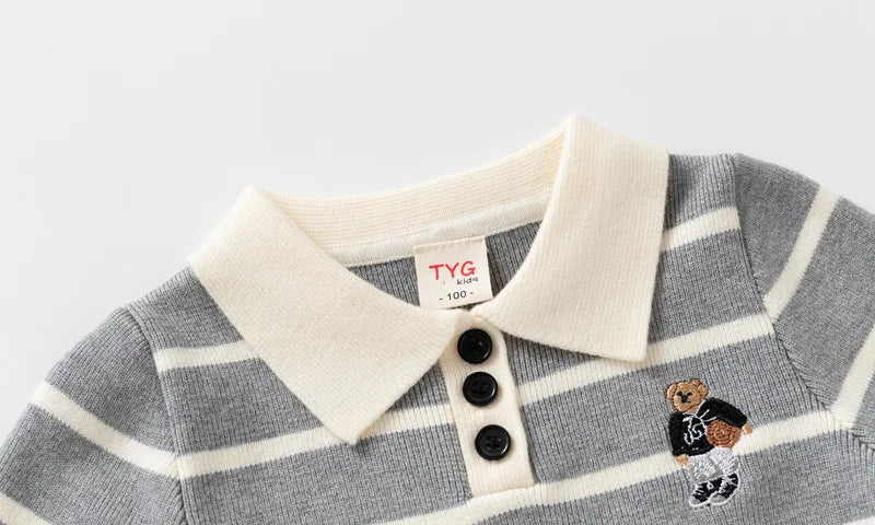 Baby Boys' Striped Bear Embroidery Sweater