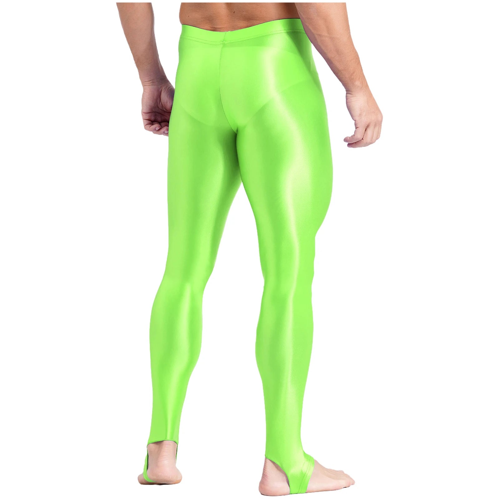 Mens Glossy Sports Pants Stirrup Leggings High Waist Elastic Waist Tights Gym Workout Pants Tummy Control Yoga Fitness Pants
