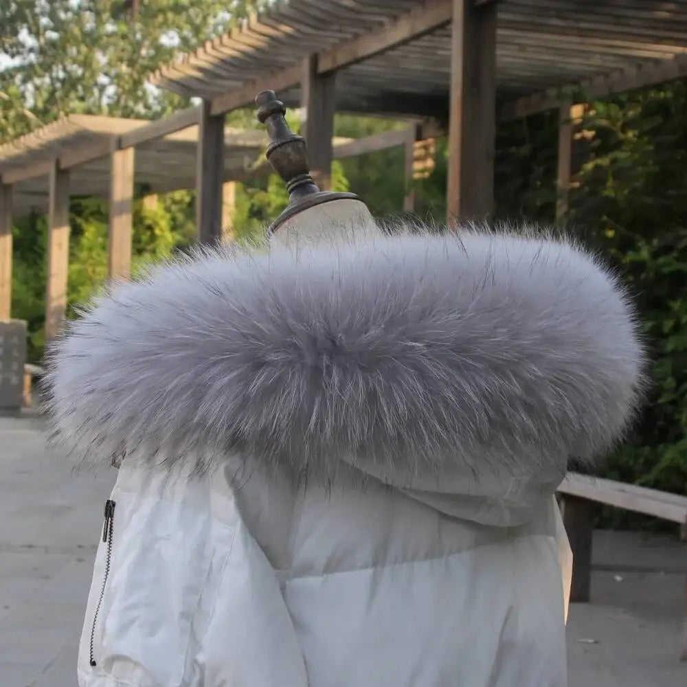 100% Real Fur Collar Luxury Warm Natural Raccoon Fur Scarf Women Genuine Fur Collar Scarves Large Fur Shawl Male Jacket Coat