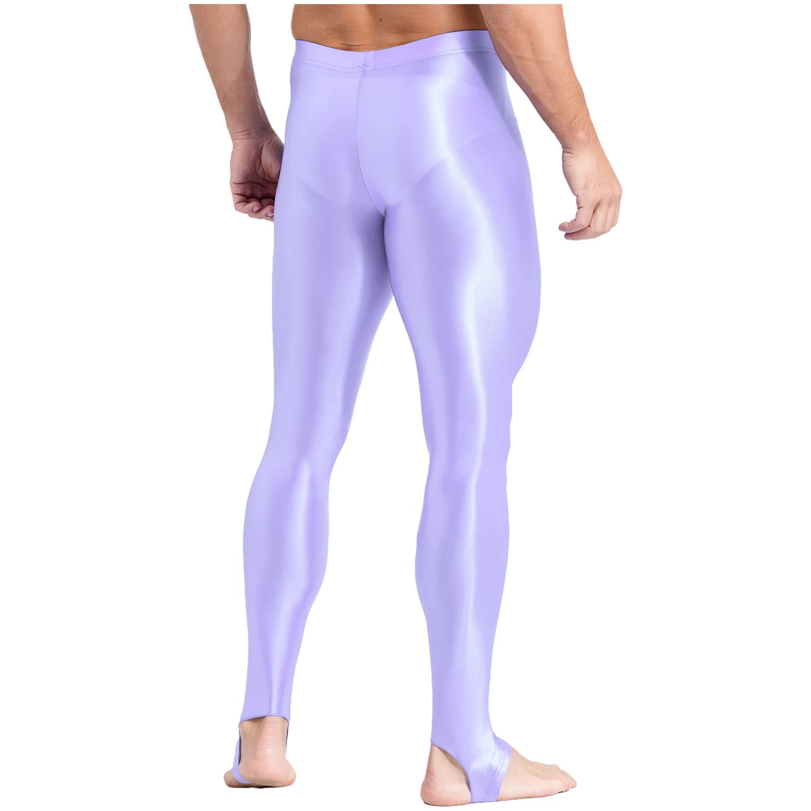 Mens Glossy Sports Pants Stirrup Leggings High Waist Elastic Waist Tights Gym Workout Pants Tummy Control Yoga Fitness Pants