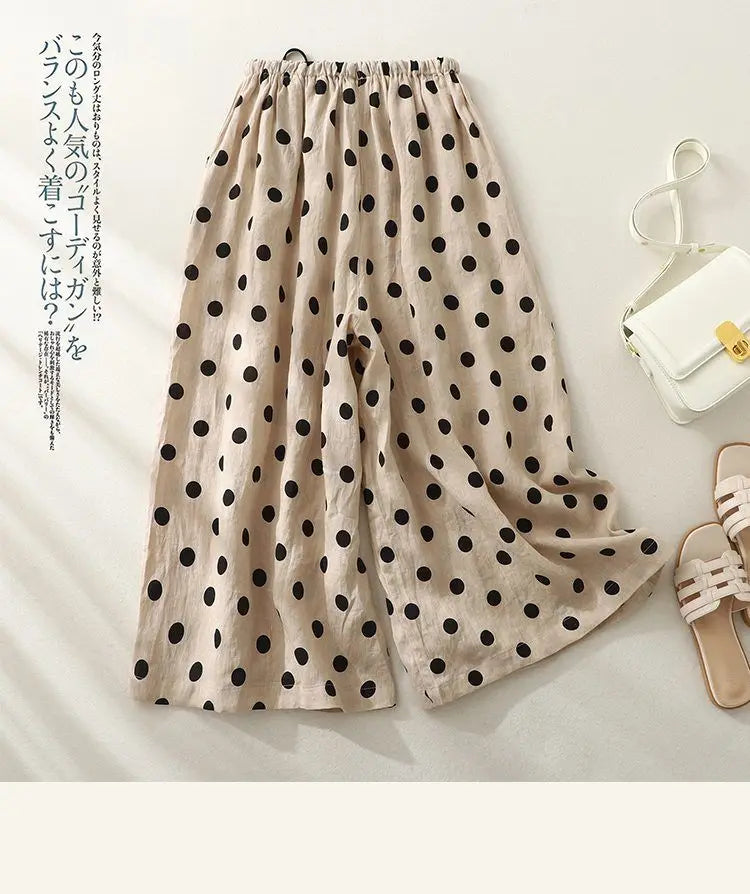 Women's Polka Dot Drawstring Wide-Leg Pants