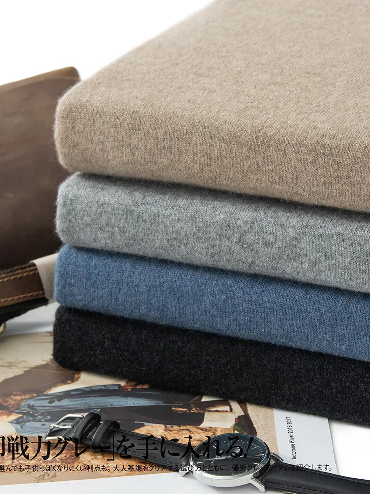 New Men's 100% Merino Wool Mock Neck Pullover Soft Warm Jumpers Quality Cashmere Sweater Casual Smart Knitwear Basic Tops Clothi