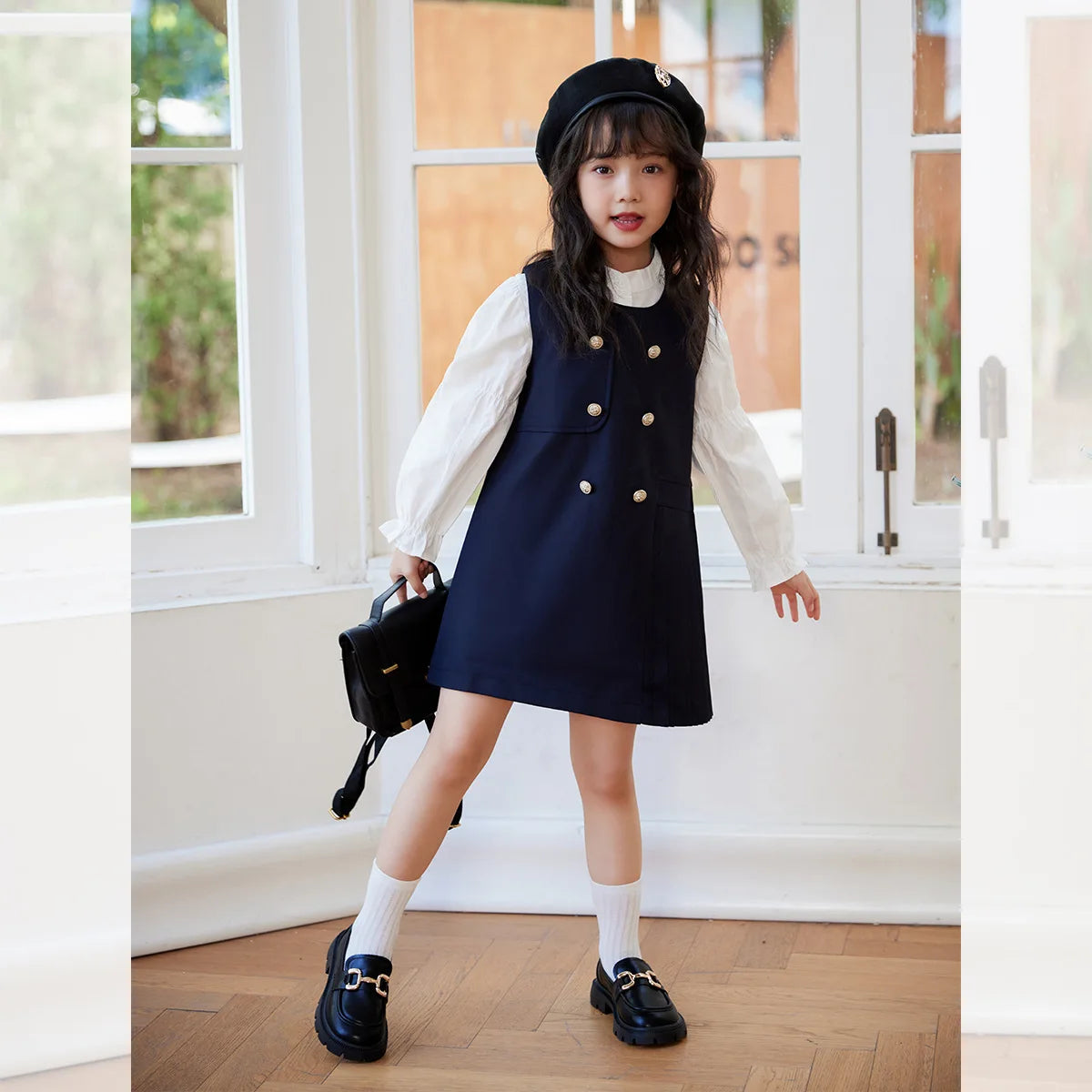 Girls' School Blouse & Sundress Set (2-8Y)