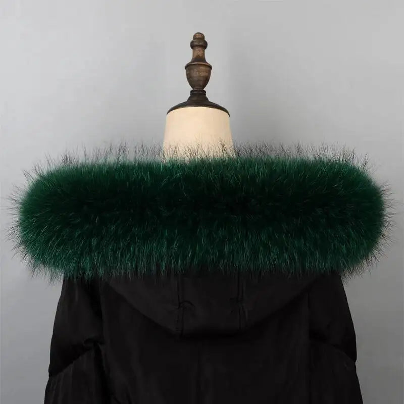 100% Real Fur Collar Luxury Warm Natural Raccoon Fur Scarf Women Genuine Fur Collar Scarves Large Fur Shawl Male Jacket Coat