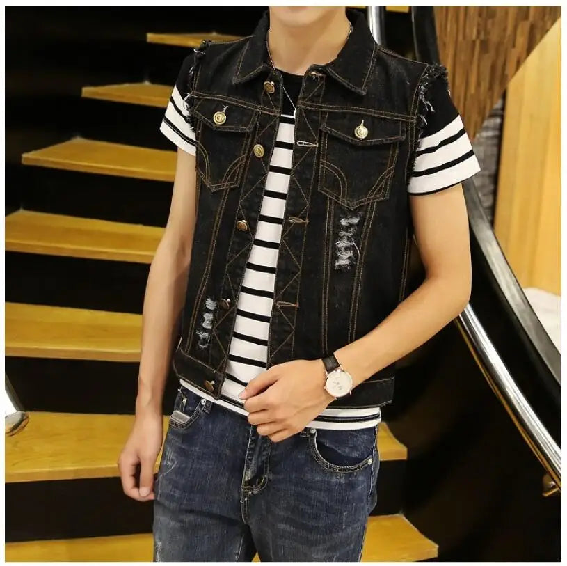 Women's Ripped Denim Vest Jacket