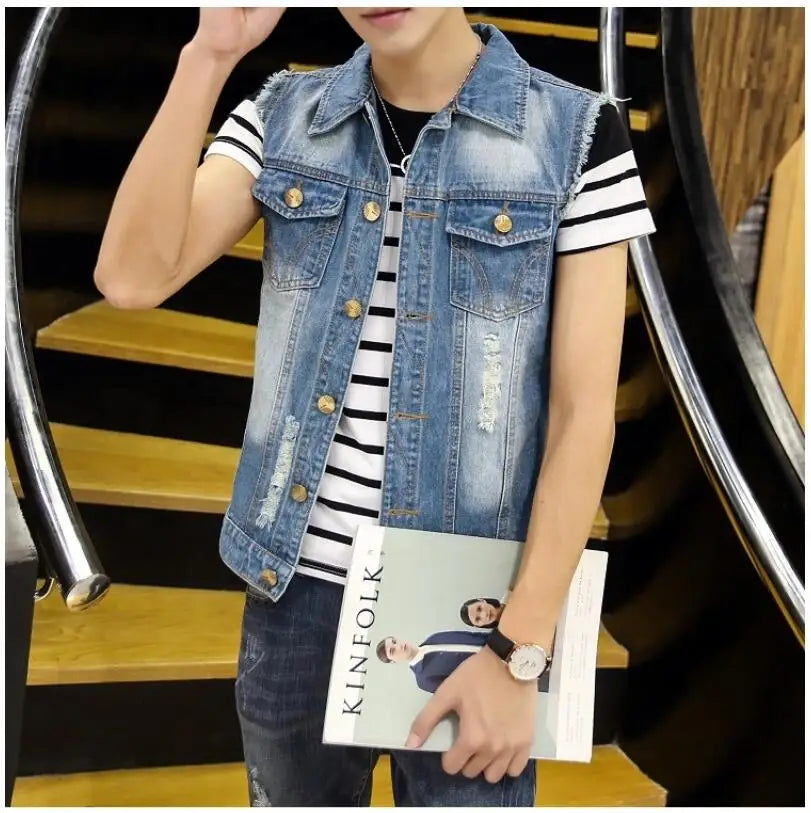 Women's Ripped Denim Vest Jacket