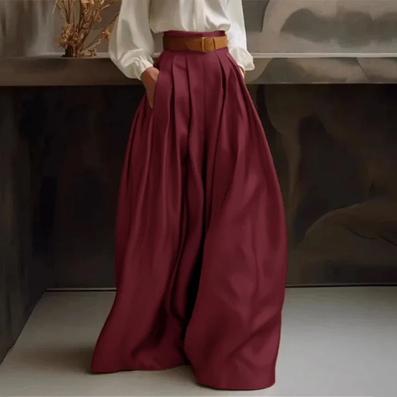 Women's Satin Wide-Leg Formal Trousers